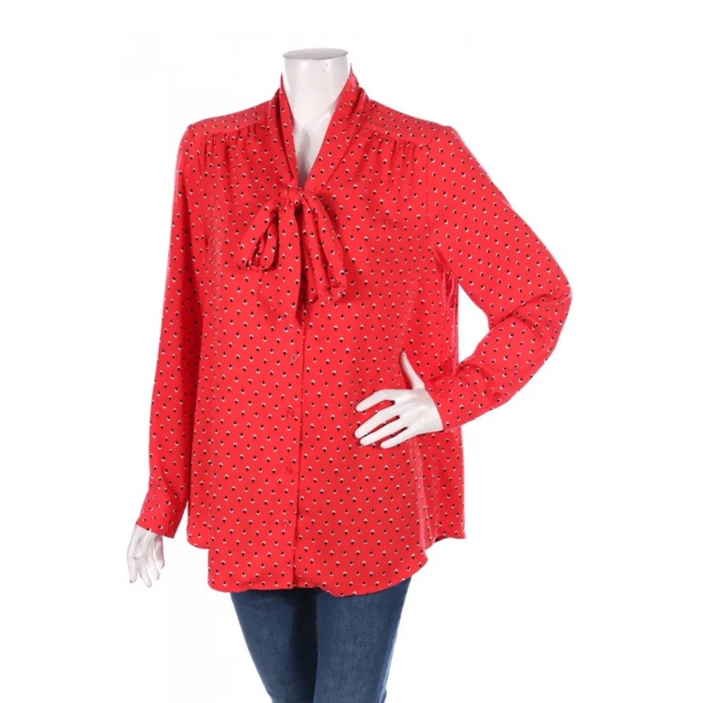 Rachel Zoe Long Sleeve Red Tie Neck Blouse L EUC